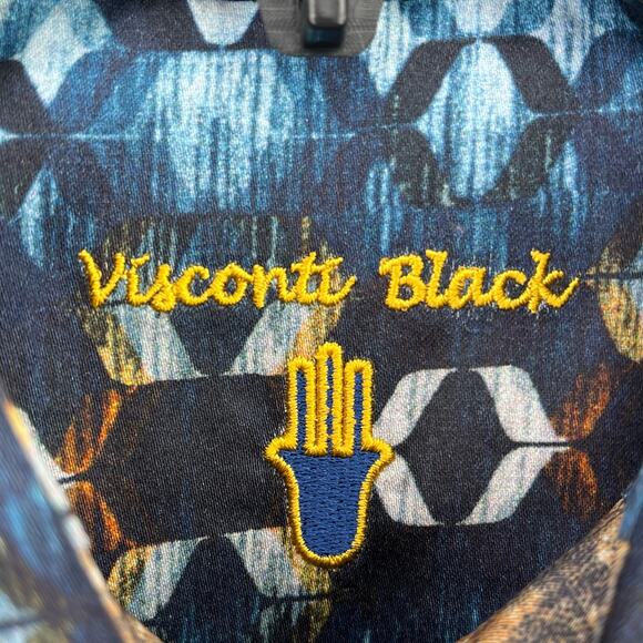 Luchiano Visconti Black Geometric Button Front Dress Shirt Sz Medium Black Blue - Picture 6 of 7